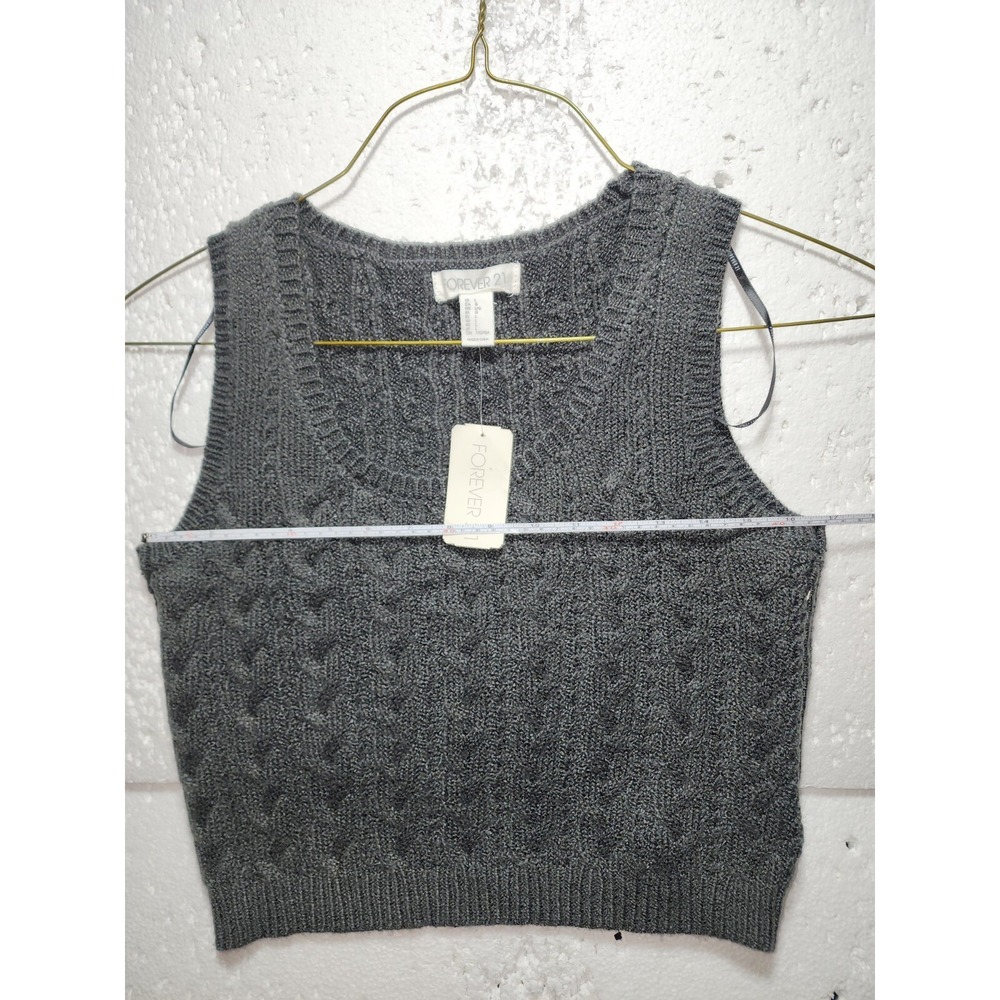 Forever 21 Sweater Top Women Large Dark Gray Knitted Sleeveless Cropped - Picture 10 of 11
